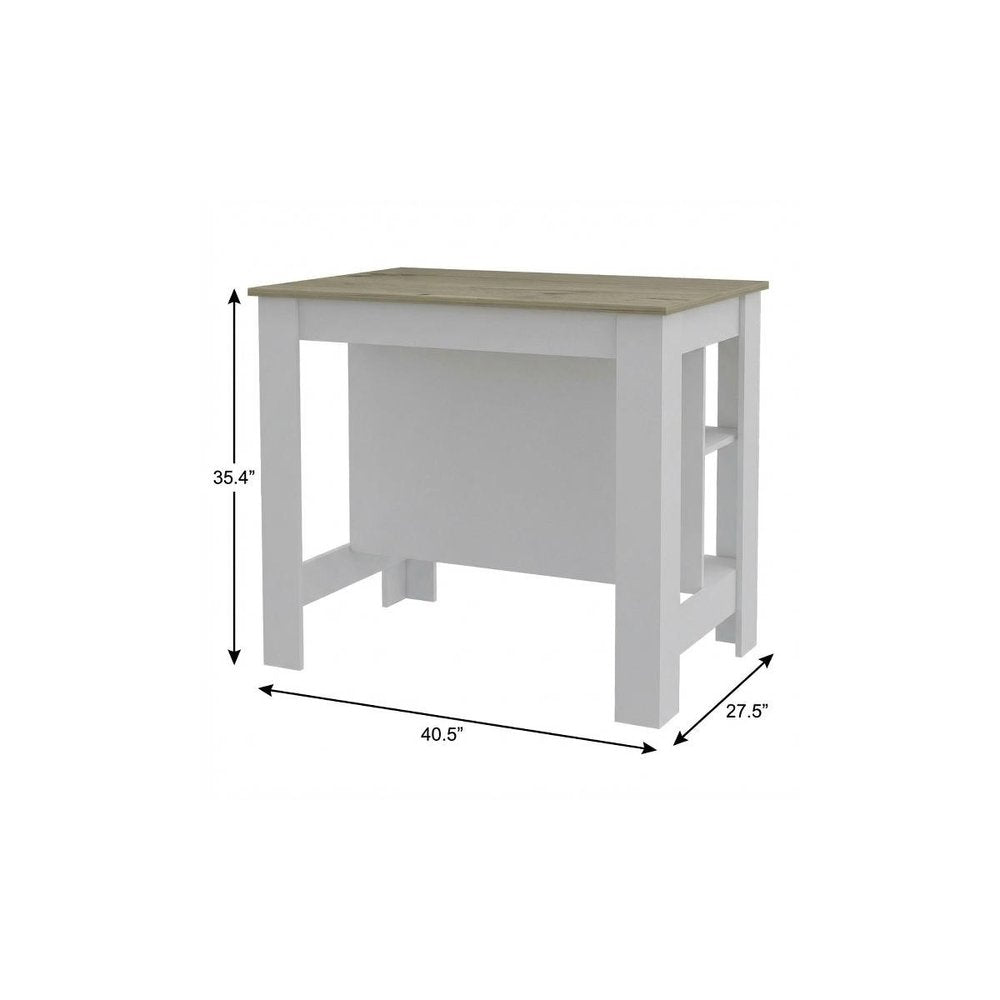 White and Brown 41" Kitchen Island With Storage