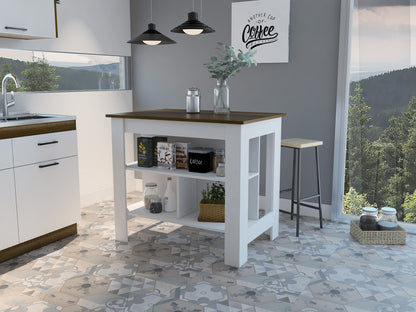 Modern White and Caramel Kitchen Island