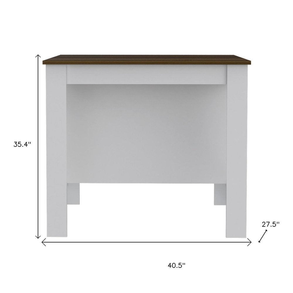 White and Brown 41" Kitchen Island With Storage