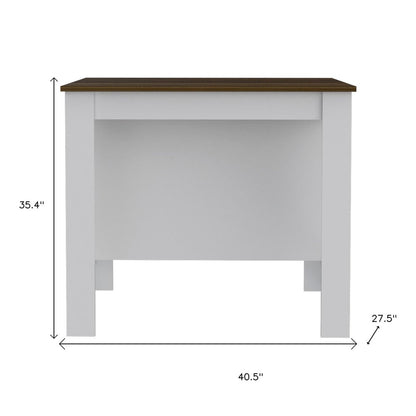 White and Brown 41" Kitchen Island With Storage