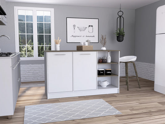 Sleek and Modern White and Dark Brown Kitchen Island