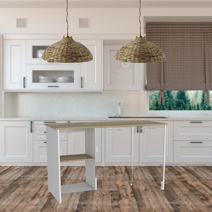 White and Brown 59" Kitchen Island With Storage
