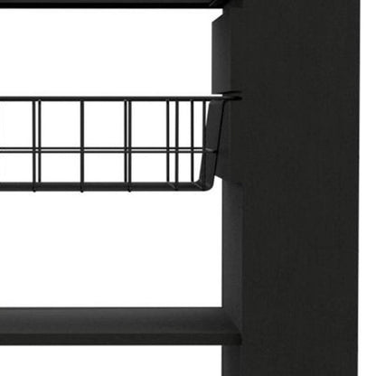 Black and Natural 22" Rolling Kitchen Cart With Storage