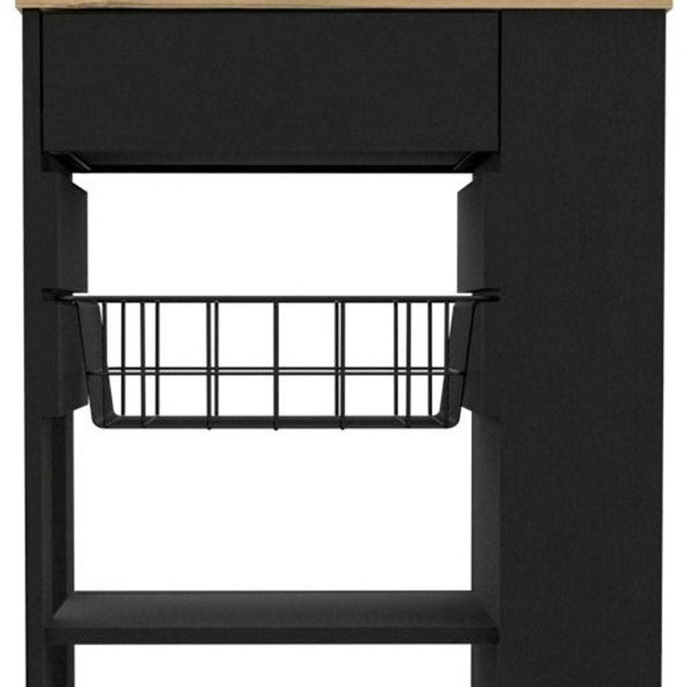 Black and Natural 22" Rolling Kitchen Cart With Storage