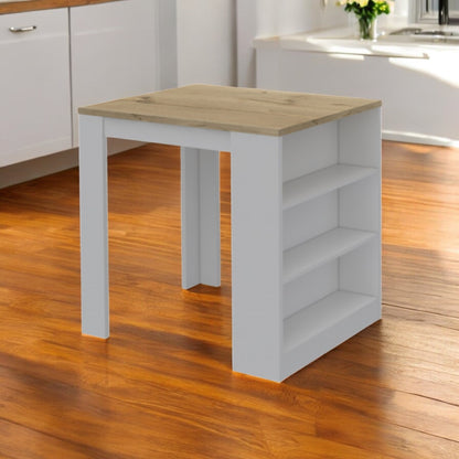 White and Natural 36" Kitchen Island With Storage