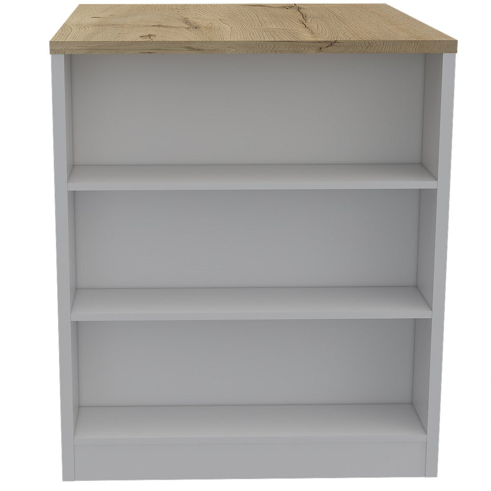 White and Natural 36" Kitchen Island With Storage