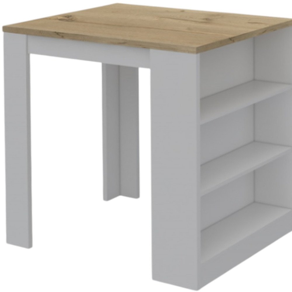 36" Natural and White Wood Kitchen Island With Storage
