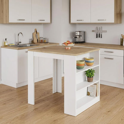 36" Natural and White Wood Kitchen Island With Storage