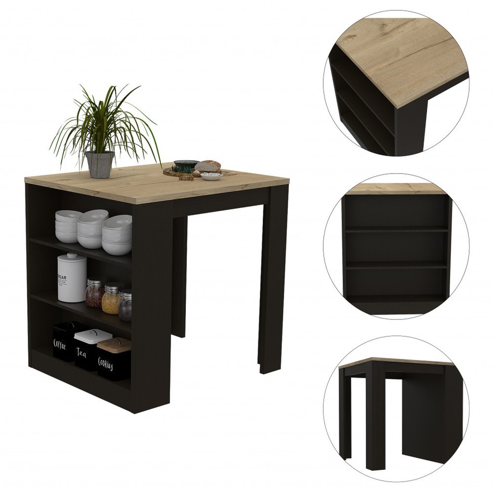 Black and Natural 36" Kitchen Island With Storage