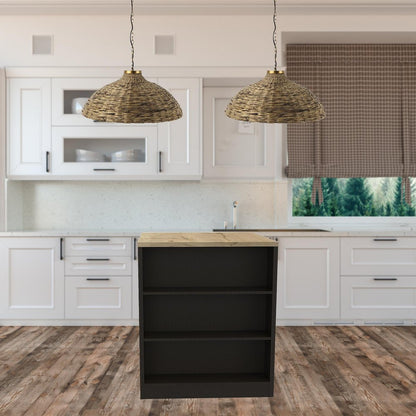 Black and Natural 36" Kitchen Island With Storage
