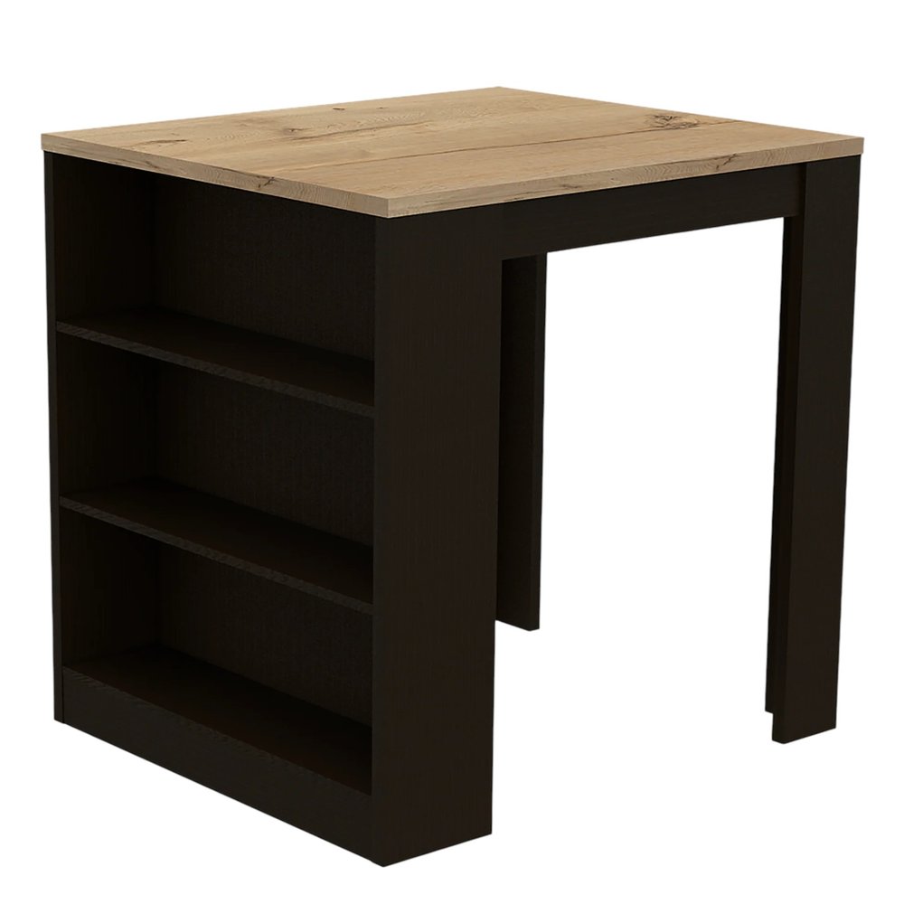 36" Natural and Black Wood Kitchen Island With Storage