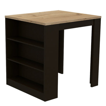 36" Natural and Black Wood Kitchen Island With Storage