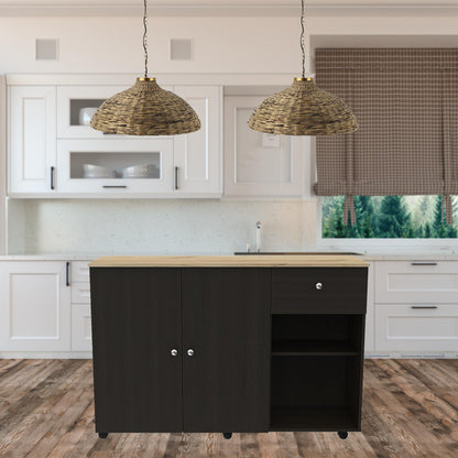 Sleek and Modern Black Wengue Kitchen Island Cart