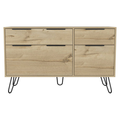 47" Brown And Black Wood And Metal Four Drawer Double Dresser