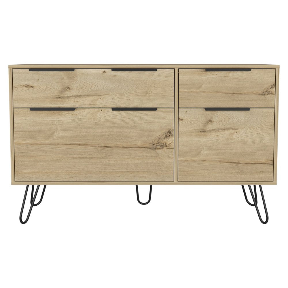 47" Brown And Black Wood Four Drawer Double Dresser