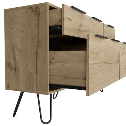 47" Brown And Black Wood And Metal Four Drawer Double Dresser