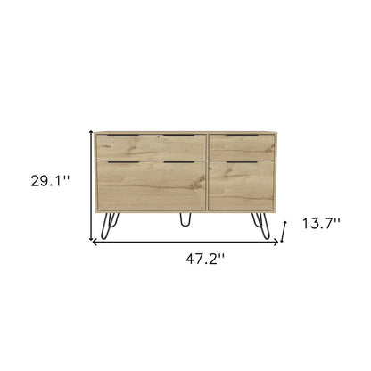 47" Brown And Black Wood Four Drawer Double Dresser