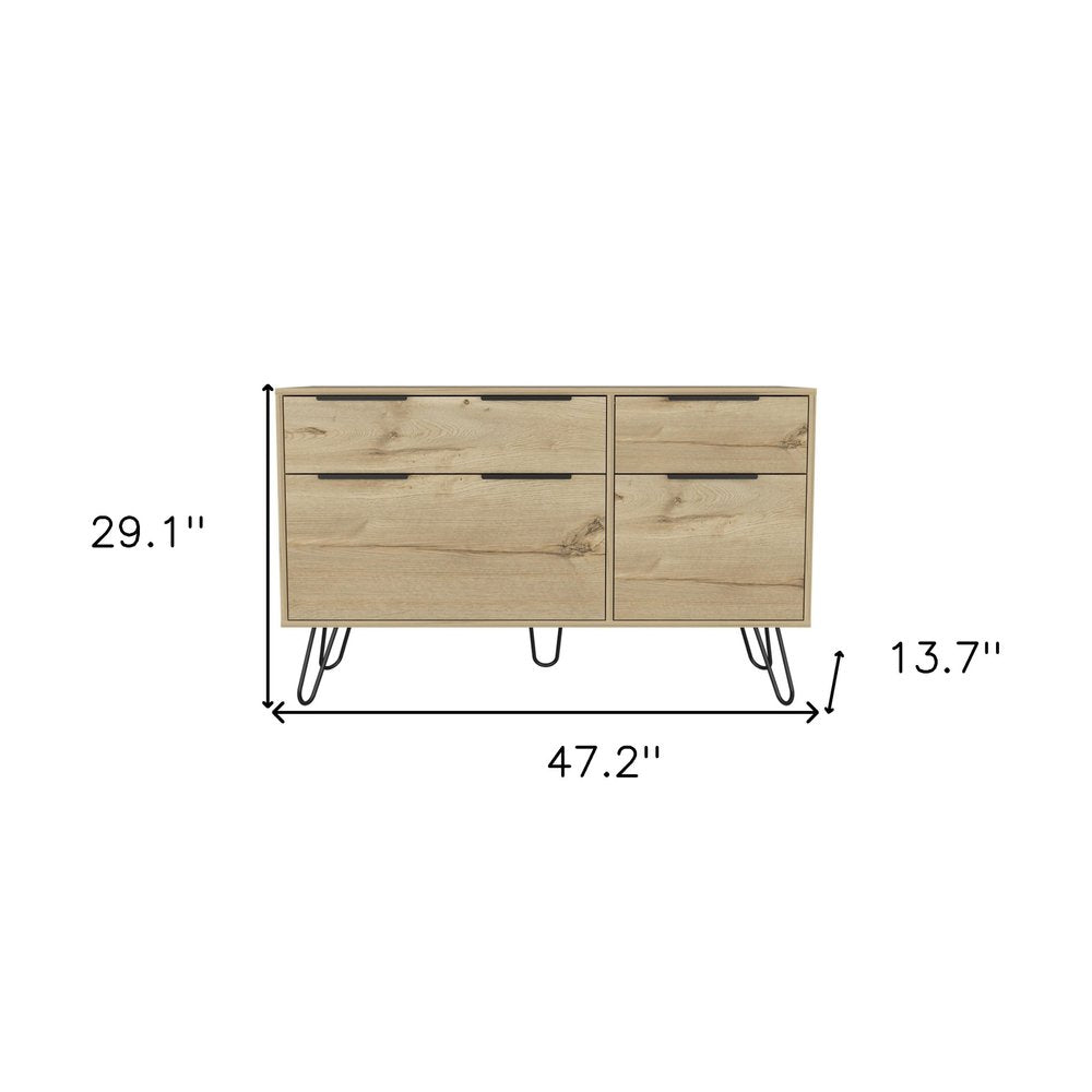 47" Brown And Black Wood And Metal Four Drawer Double Dresser