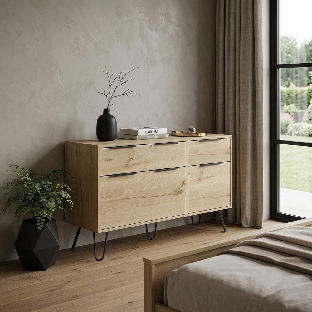 47" Brown And Black Wood Four Drawer Double Dresser