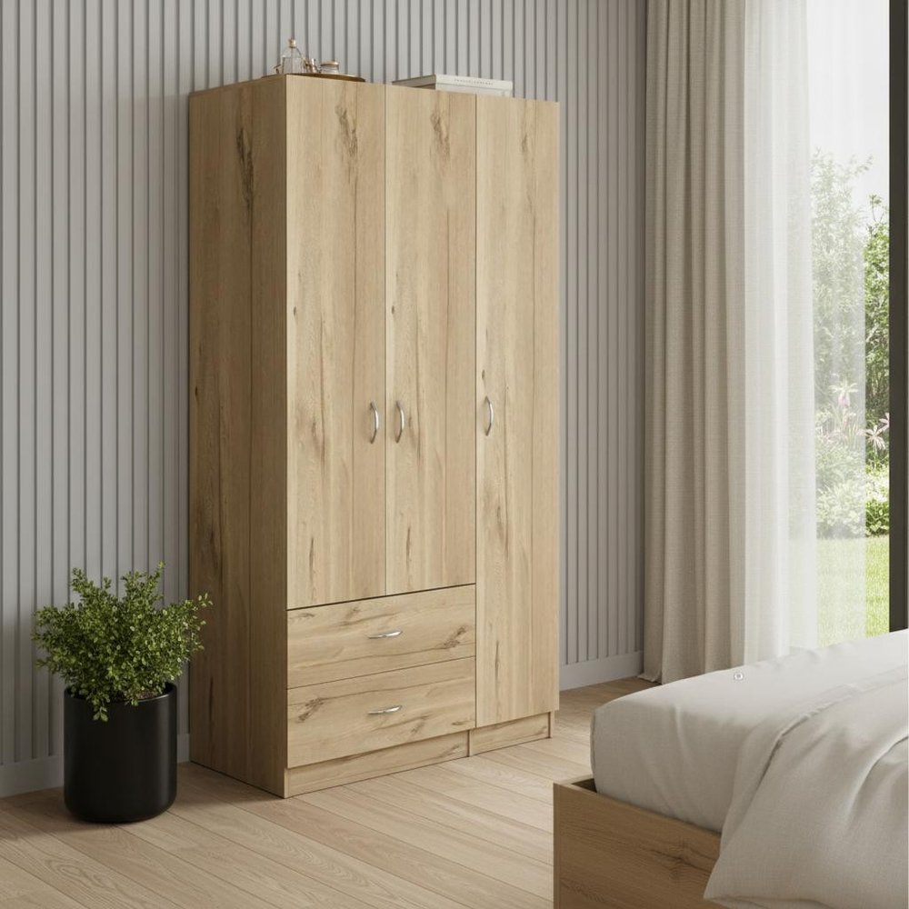 71" Brown Wood Three Door Two Drawer Combo Dresser