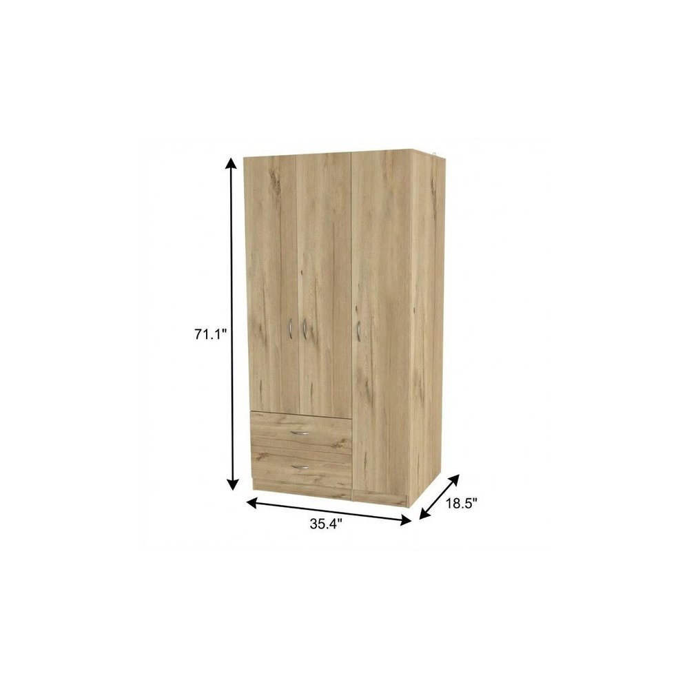 71" Brown Wood Two Door Two Drawer Combo Dresser
