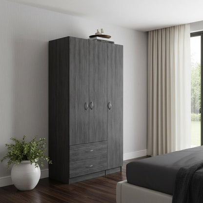 71" Gray Wood Three Door Two Drawer Combo Dresser