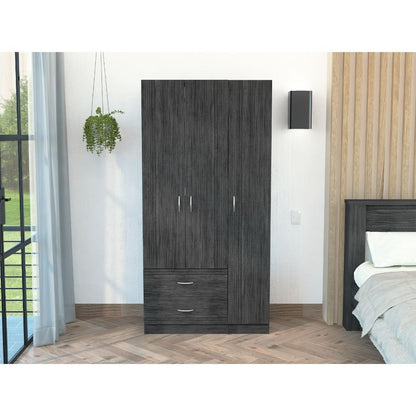 71" Gray Wood Three Door Two Drawer Combo Dresser