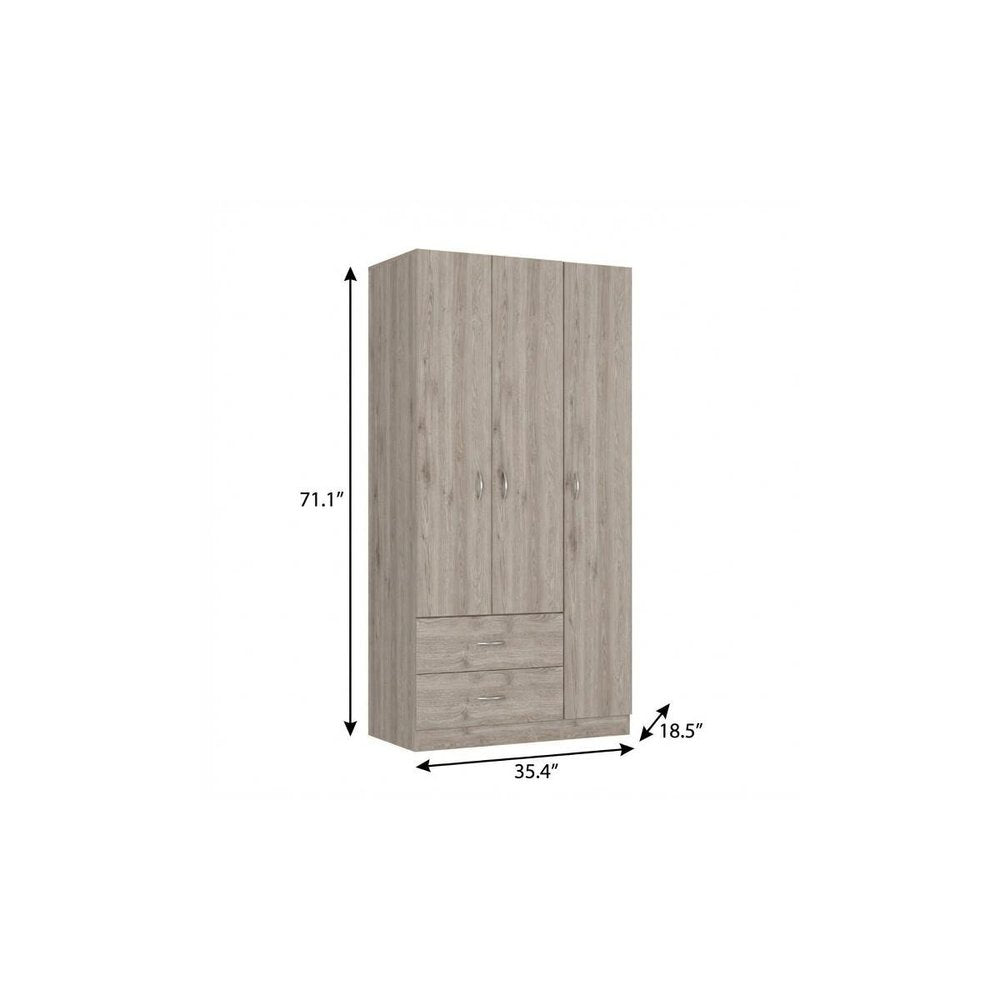 71" Light Gray Wood Three Door Two Drawer Combo Dresser
