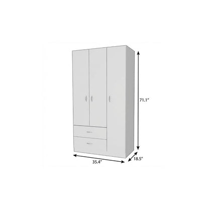 71" White Wood Three Door Two Drawer Combo Dresser