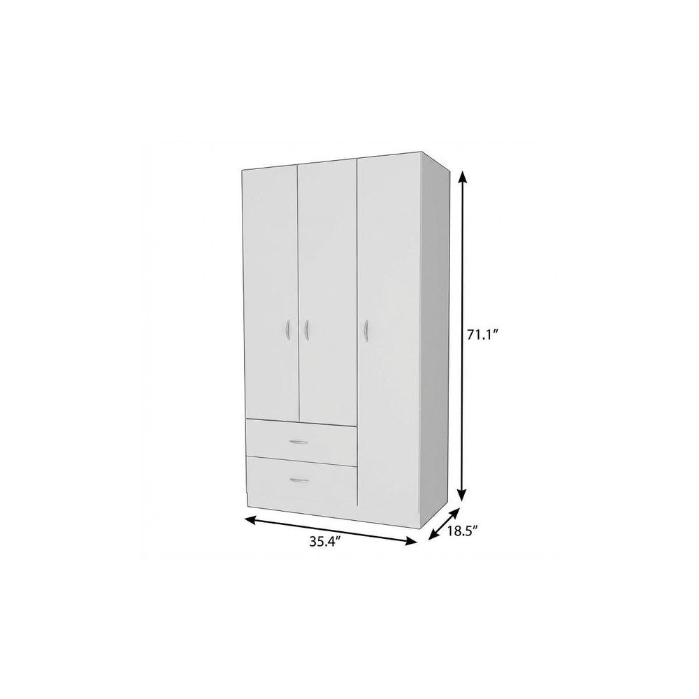 71" White Wood Three Door Two Drawer Combo Dresser