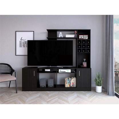 78" Black Particle Board Open Shelving Entertainment Center