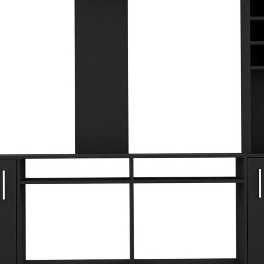 78" Black Wood Open shelving Entertainment Center