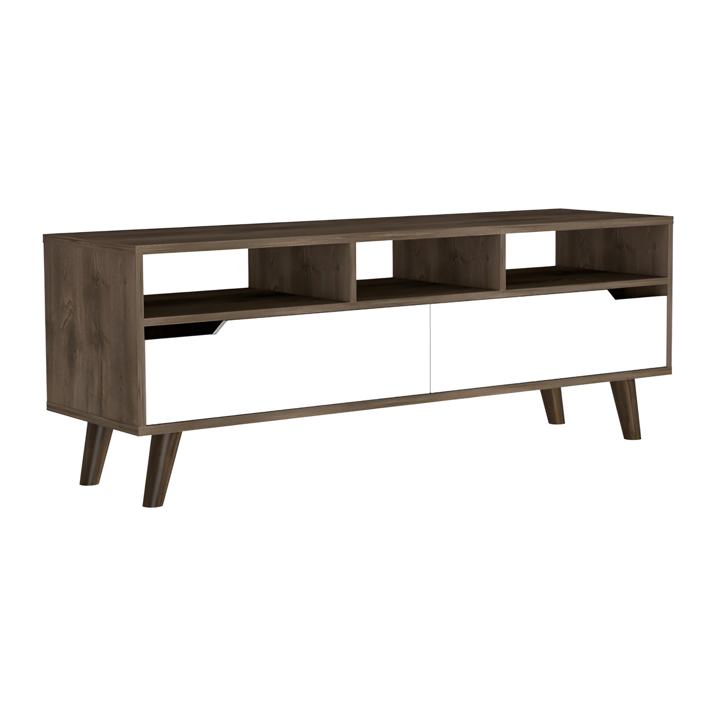 54" Brown And White Particle Board Open Shelving TV Stand