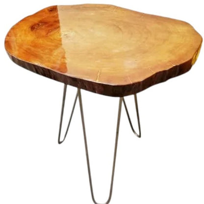 24" Natural Solid Wood Live Edge and Metal End Table