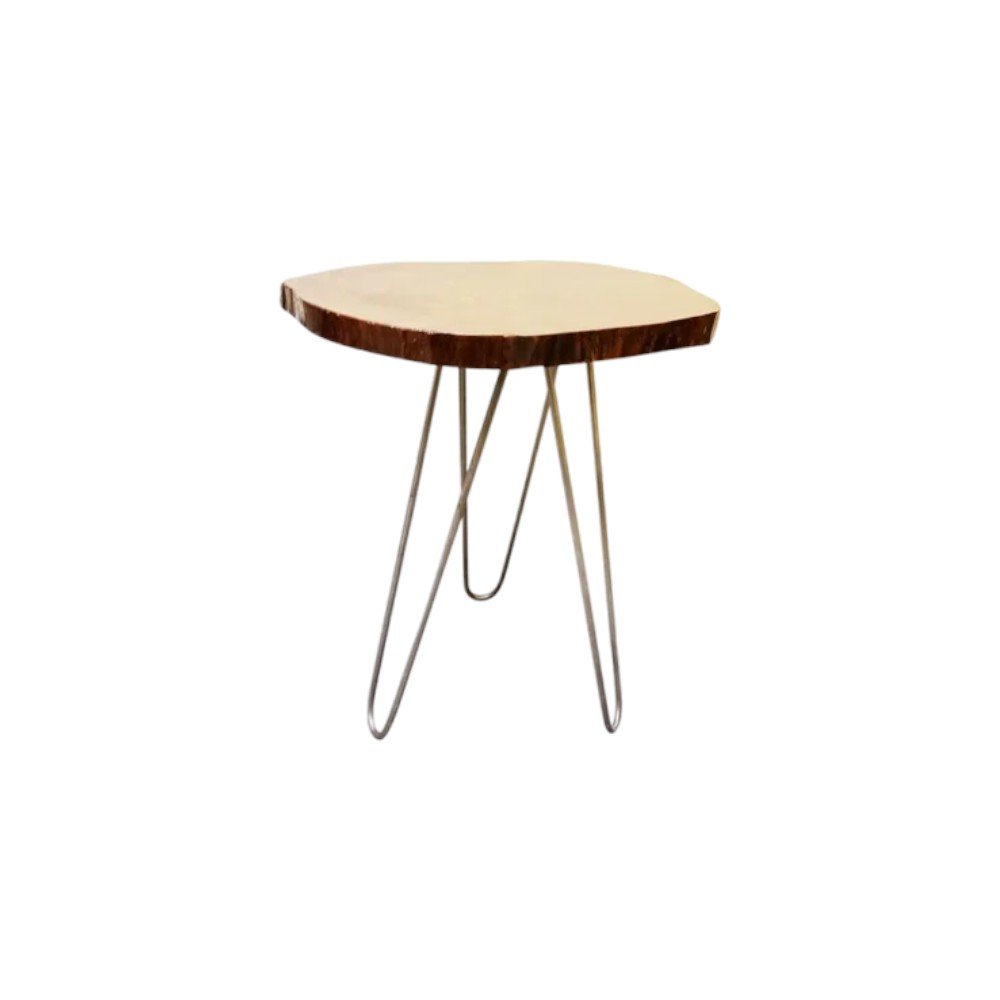 24" Natural Solid Wood Live Edge and Metal End Table