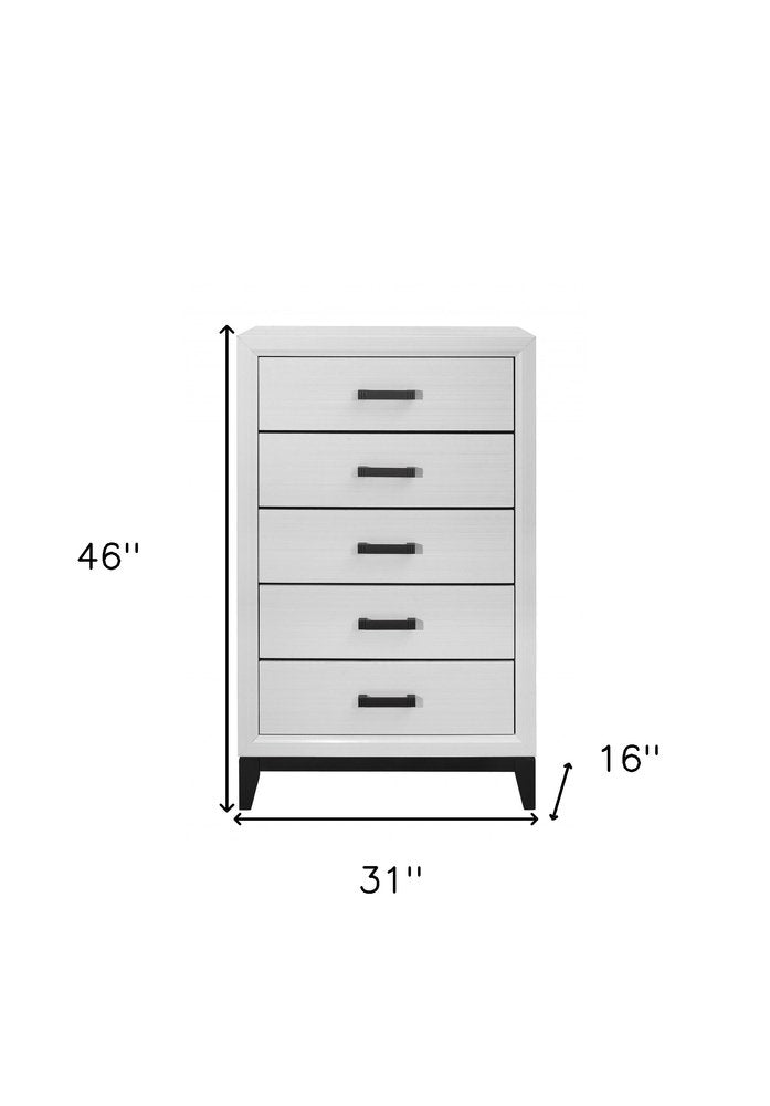 31" White Wood Five Drawer Dresser