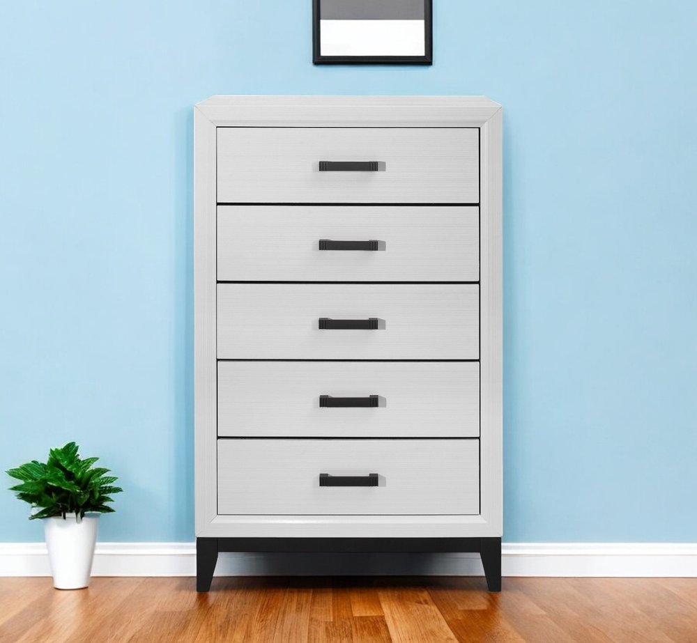 31" White Wood Five Drawer Dresser