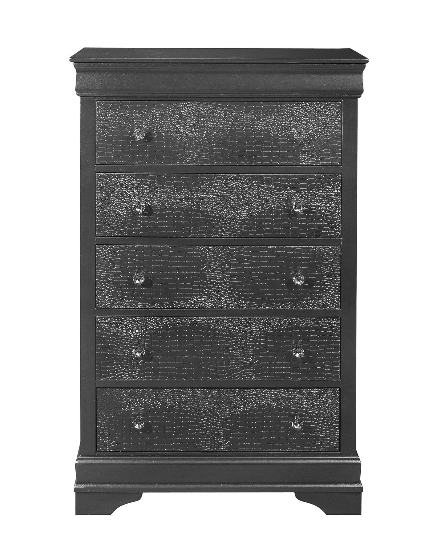 31" Metallic Grey Solid Wood Five Drawer Chest