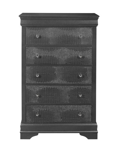 31" Metallic Grey Solid Wood Five Drawer Chest