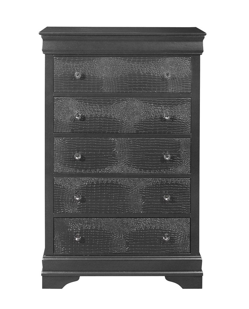 31" Gray Solid Wood Five Drawer Dresser