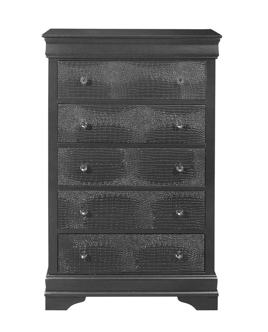 31" Gray Solid Wood Five Drawer Dresser