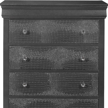 31" Metallic Grey Solid Wood Five Drawer Chest