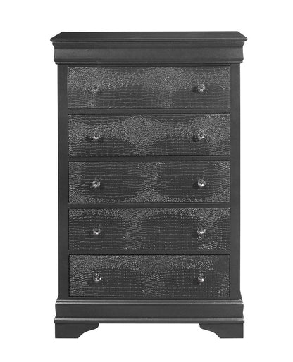 31" Gray Solid Wood Five Drawer Dresser
