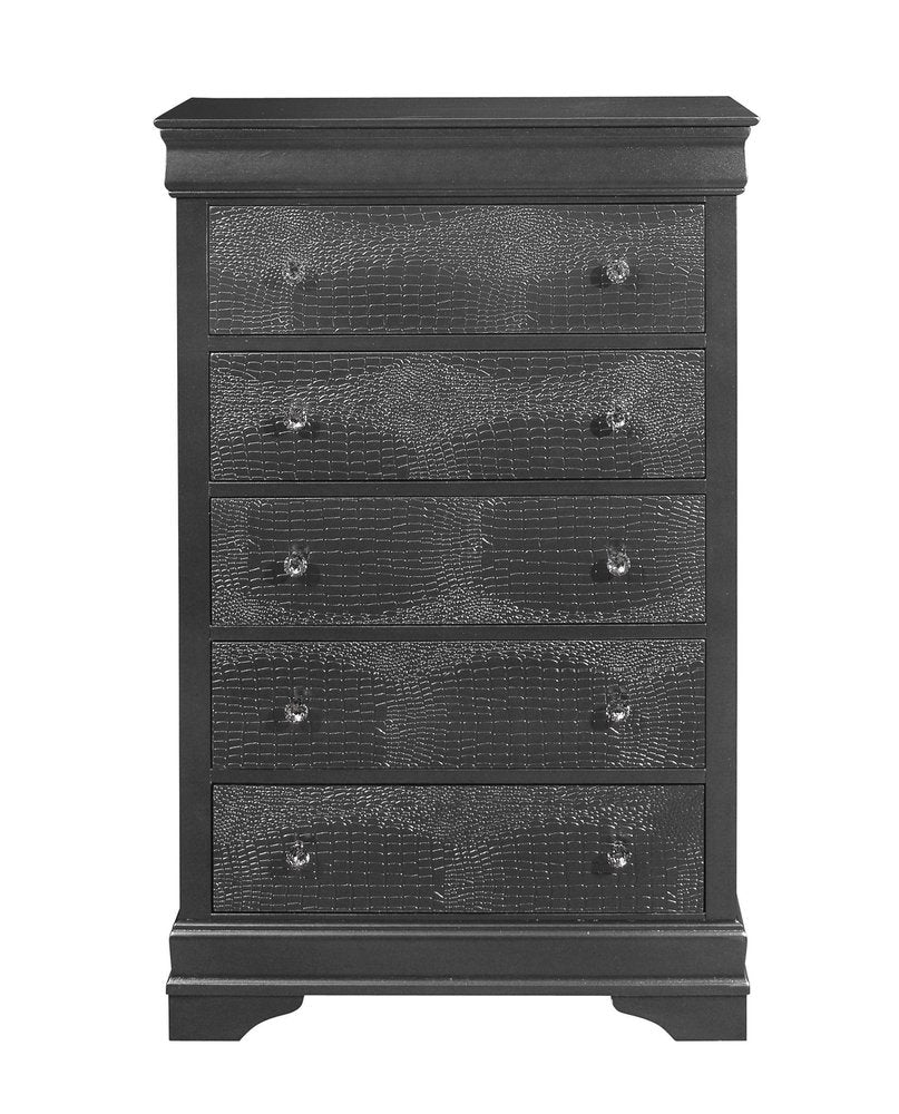 31" Gray Solid Wood Five Drawer Dresser