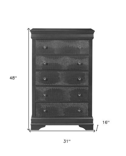 31" Gray Solid Wood Five Drawer Dresser