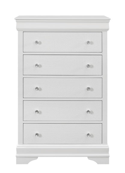 31" White Solid Wood Five Drawer Dresser
