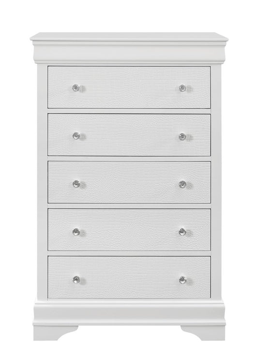 31" White Solid Wood Five Drawer Dresser