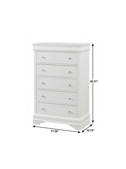 31" Metallic White Solid Wood Five Drawer Chest