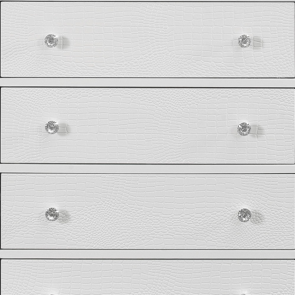 31" Metallic White Solid Wood Five Drawer Chest