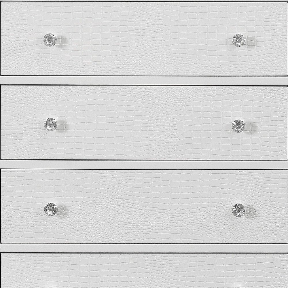 31" Metallic White Solid Wood Five Drawer Chest